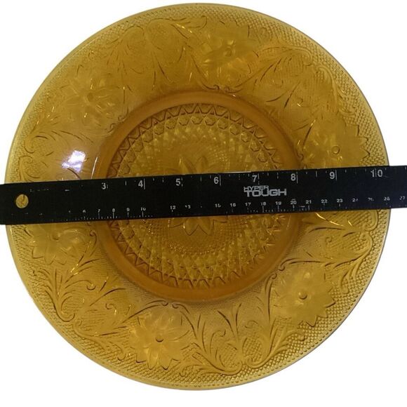 Indiana Tiara Pressed Sandwich Glass Amber Round Serving Tray Chop Plate - Picture 3 of 3